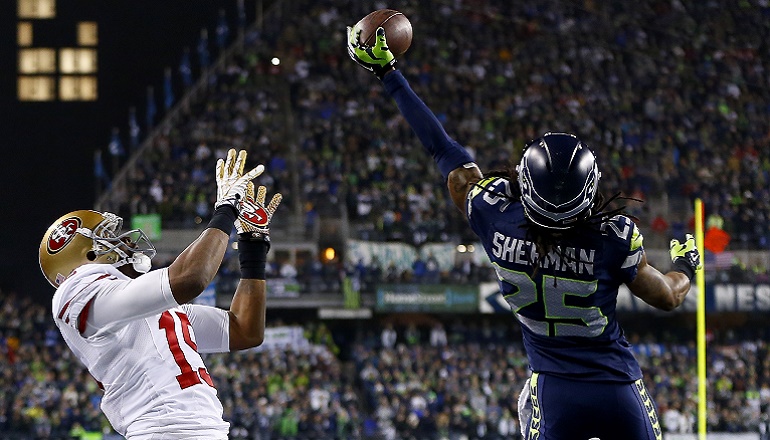 Así impidió Richard Sherman el pase a la Super Bowl de San Francisco por segundo año consecutivo (19/01/2014).