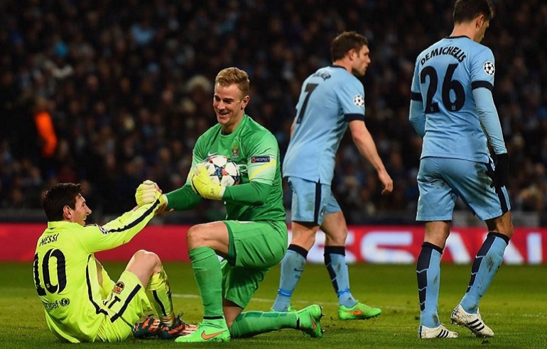 Esta imagen pasó desapercibida en la ida. En ella se ve a Messi contento porque Hart tiene el balón y no ha marcado. ¿Casualidad? No lo creo.